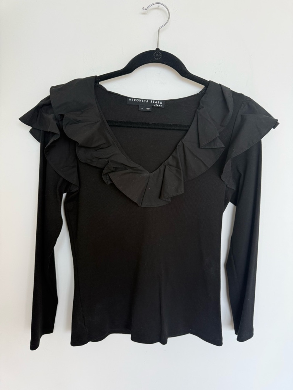 Veronica Beard Strata Black Long Sleeve Ruffle Top size S - Picture 2 of 5